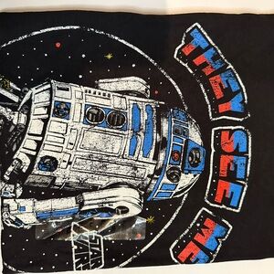 Star Wars Black Tee with R2-D2 and Colorful Text
